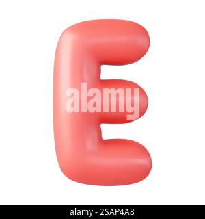 Lettera e 3d maiuscola, design 3d realistico in stile fumetto. Isolato su sfondo bianco. rendering 3d. Illustrazione vettoriale. Lettera e maiuscola 3d. Illustrazione Vettoriale