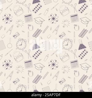 Pattern senza cuciture con set di diversi oggetti scolastici. Pattern senza cuciture con diversi oggetti scolastici Illustrazione Vettoriale