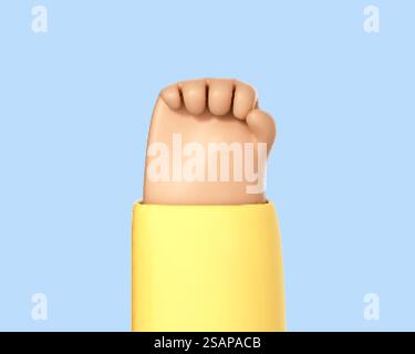 Pugno a mani umane dei cartoni animati 3D isolato su sfondo blu. Simbolo di lotta o protesta, rivoluzione, unità. Illustrazione Vector 3D. Illustrazione Vettoriale