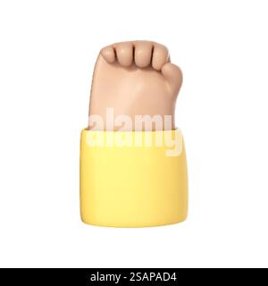Pugno a mani umane dei cartoni animati 3D isolato su sfondo bianco. Simbolo di lotta o protesta, rivoluzione, unità. Illustrazione Vector 3D. Illustrazione Vettoriale