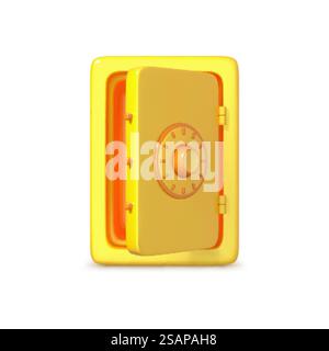 Cassetta di sicurezza per cartoni animati 3D. Apri cassaforte isolata su sfondo bianco. Concetto di sicurezza finanziaria economica e risparmio di denaro. Illustrazione 3d vettoriale. Illustrazione Vettoriale