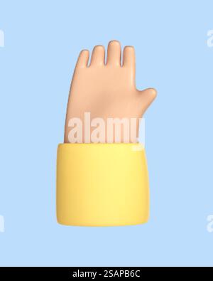 Cartone animato 3D con palmo aperto isolato su sfondo blu. Aprire la mano allungata, mostrando cinque dita, estese nel messaggio di saluto. Illustrazione 3d vettoriale Illustrazione Vettoriale