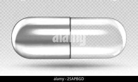 Capsula medica trasparente argento isolata su sfondo trasparente. Illustrazione vettoriale realistica Illustrazione Vettoriale