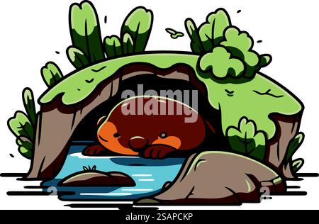 Orso dei cartoni animati che dorme in una caverna. Illustrazione vettoriale per il progetto Illustrazione Vettoriale