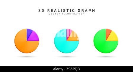 L'infografica 3D Realistic è suddivisa in parti. Condivisione infografica a torta. Set di icona grafico aziendale in stile cartone animato. Illustrazione vettoriale. Illustrazione Vettoriale