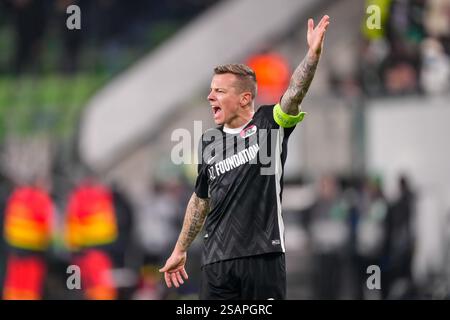 Budapest, Ungheria. 30 gennaio 2025. BUDAPEST, UNGHERIA - GENNAIO 30: Jordy Clasie dell'AZ urla durante la partita di UEFA Europa League tra Ferencvaros e AZ Alkmaar al Ferencvaros Stadion il 30 gennaio 2025 a Budapest, Ungheria. (Foto di ed van de Pol/Orange Pictures) credito: Orange Pics BV/Alamy Live News Foto Stock