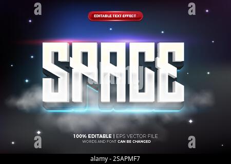 ESport Space star Glow film di cartoni animati grassetto stile effetto testo modificabile in 3D. Illustrazione Vettoriale