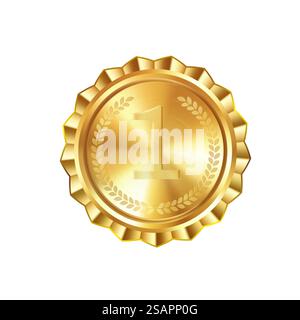 Medaglia d'oro realistica con corona d'alloro incisa e numero uno. Design versatili per premi personalizzati e progetti creativi. Medaglia d'oro realistica con corona d'alloro incisa e numero uno. Design versatili per premi personalizzati e progetti creativi. Illustrazione Vettoriale