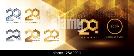 Design del logotipo del 20° anniversario, celebrazione del ventesimo anniversario. Logo astratto Hexagon Infinity, 20 anni Logo dorato per festeggiamenti, invito. Geometria del poligono di rete, numero esagono Illustrazione Vettoriale