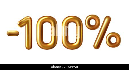 Sconti per acquisti realistici di palloncini d'oro meno cento. simbolo percentuale. 3D numero 100 lamina metallica dorata con glitter. Sconto del 100% Golden sale. Vendita e promozione pubblicitaria in negozio. Sconti per acquisti realistici di palloncini d'oro meno cento Illustrazione Vettoriale