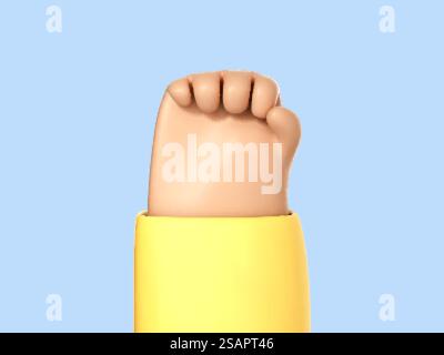 Pugno a mani umane dei cartoni animati 3D isolato su sfondo blu. Simbolo di lotta o protesta, rivoluzione, unità. Illustrazione Vector 3D. Illustrazione Vettoriale