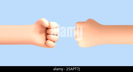 Mani umane dei cartoni animati 3D che fanno il pugno bump isolato su sfondo blu. Illustrazione 3d vettoriale Illustrazione Vettoriale