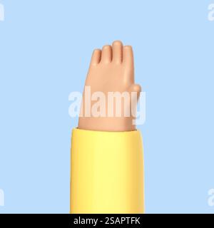 Cartone animato 3D con palmo aperto isolato su sfondo blu. Aprire la mano allungata, mostrando cinque dita, estese nel messaggio di saluto. Illustrazione 3d vettoriale Illustrazione Vettoriale