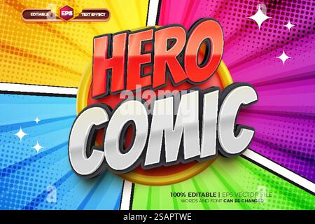 Modello di logo con effetto testo modificabile 3D di Hero Comic Illustrazione Vettoriale