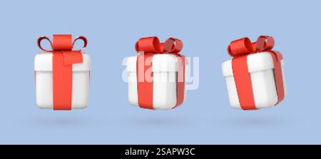 Confezione regalo a sorpresa isolata su sfondo blu. Template 3d realistico caselle presenti vuote. Illustrazione 3d vettoriale Illustrazione Vettoriale