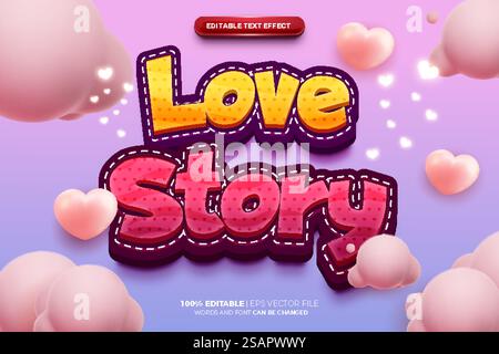 Fumetto storia d'amore fumetto logo 3D modello modello effetto testo modificabile stile Illustrazione Vettoriale