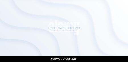 Bianco brillante minimalista Curve ondulate dinamiche sfondo vettoriale 3D astratto. Carta da parati a composizione panoramica con tecnologia futuristica High-Tech. Struttura a tre livelli Modern Abstraction. Bianco brillante minimalista Curve ondulate dinamiche sfondo vettoriale 3D astratto Illustrazione Vettoriale