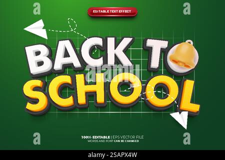 Stile effetto testo modificabile 3D di ritorno a scuola Cartoon Illustrazione Vettoriale