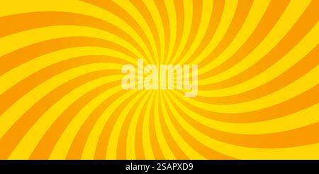 Sunburst rétro Sun raggi di sfondo giallo. Illustrazione a fumetti estiva gialla astratta. Texture giallo radiale pop art vintage. Vettore di stock. EPS 10 Illustrazione Vettoriale