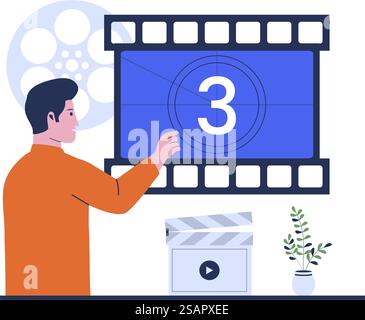 Informazioni vettoriali sull'illustrazione del conto alla rovescia delle pellicole. in attesa del conto alla rovescia del film Illustrazione Vettoriale