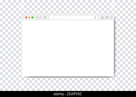 Finestra del browser Web. Illustrazione vettoriale isolata. Mockup dello schermo della finestra Web. Svuota Internet pade con ombra. Vettore di stock. EPS 10 Illustrazione Vettoriale