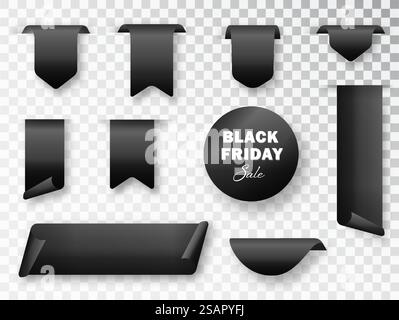 Nastri del Black Friday: Etichette, badge ed etichette isolate. Nastri del Black Friday: Etichette, badge ed etichette isolate. Illustrazione Vettoriale