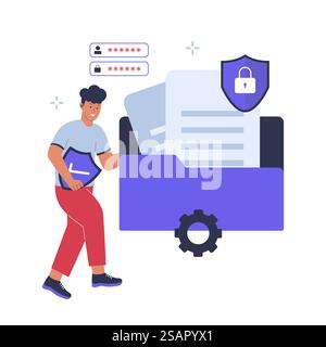 Illustrazione del concetto di protezione dei file. Informazioni sui file di protezione dell'accesso. illustrazione vettoriale piatta Illustrazione Vettoriale
