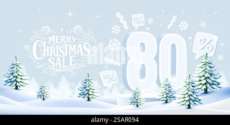 Buon Natale, sconto del 80%. Banner e poster di vendita. Vettore. Buon Natale, sconto del 80%. Banner e poster di vendita. Illustrazione vettoriale. Illustrazione Vettoriale