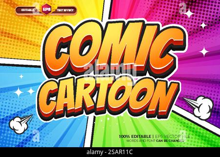 Modello di logo con effetto testo modificabile Super Comic Cartoon Illustrazione Vettoriale