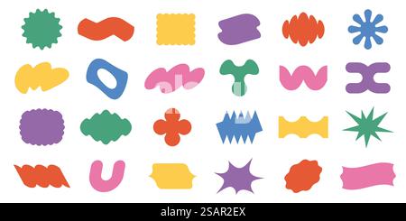Forme astratte degli adesivi. Elementi decorativi geometrici Doodle, stravaganti macchie e forme semplici per collage comici e scrapbooking. Raccolta isolata vettoriale. Oggetti colorati di forme diverse. Forme astratte degli adesivi. Elementi decorativi geometrici Doodle, stravaganti macchie e forme semplici per collage comici e scrapbooking. Raccolta isolata vettoriale Illustrazione Vettoriale