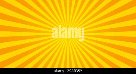 Sunburst rétro Sun raggi di sfondo giallo. Illustrazione a fumetti estiva gialla astratta. Texture giallo radiale pop art vintage. Vettore di stock. EPS 10 Illustrazione Vettoriale