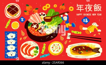 Cena a base di piatti reunion Illustrazione Vettoriale