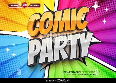 Modello di logo con effetto di testo modificabile in 3D di Comic Party Illustrazione Vettoriale