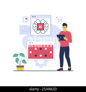 Illustrazione concettuale della tecnologia di deep learning. Illustrazione vettoriale piatta isolata su sfondo bianco Illustrazione Vettoriale
