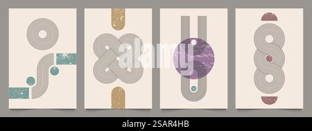 Poster boho a strisce astratte. Stampa astratta minimalista per il design di poster, texture geometrica semplice per la decorazione della casa. Illustrazione vettoriale della linea boho minimalista, contemporanea. Poster boho a strisce astratte. Stampa astratta minimalista per il design di poster, texture geometrica semplice per la decorazione della casa. Illustrazione vettoriale Illustrazione Vettoriale