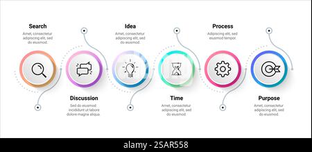 Infografica sul flusso. Diagramma della sequenza temporale delle fasi, schema del processo del flusso di lavoro. Modello di sequenza del diagramma di flusso colorato per la presentazione e l'elemento di visualizzazione delle informazioni. Strategia aziendale, pianificazione efficace dei vettori. Infografica sul flusso. Diagramma della sequenza temporale delle fasi, schema del processo del flusso di lavoro. Modello di sequenza del diagramma di flusso per la presentazione e la visualizzazione delle informazioni. Strategia aziendale, pianificazione efficace dei vettori Illustrazione Vettoriale
