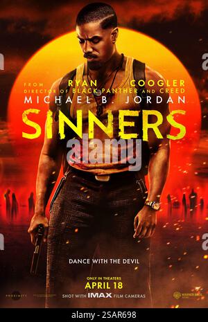 DATA DI RILASCIO: 18 aprile 2025. TITOLO: Peccatori. STUDIO: Warner Bros. DIRETTORE: Ryan Coogler. TRAMA: Cercando di lasciarsi alle spalle le loro vite travagliate, i fratelli gemelli tornano nella loro città natale per ricominciare, solo per scoprire che un male ancora più grande aspetta di accoglierli. PROTAGONISTA: MICHAEL B. JORDAN nel ruolo di Elijah Smoke poster art. (Credit Image: © Warner Bros/Entertainment Pictures/ZUMAPRESS.com) SOLO PER USO EDITORIALE! Non per USO commerciale! Foto Stock