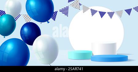 podio display 3d per mostrare la presentazione dei prodotti per bambini con una scena incantevole Illustrazione Vettoriale