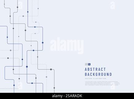 Sfondo astratto con tecnologia futuristica, linee curve di colore blu scuro e grigio, punti con spazio di copia. Design a righe minimal e moderno. Illustrazione vettoriale Illustrazione Vettoriale