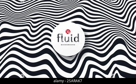Righe fluide astratte linee sfondo a contrasto bianco e nero. Motivo a strisce ondulate per arti ottiche con spazio di copia. Design moderno e minimalista. Vettore EPS 10. Illustrazione Vettoriale