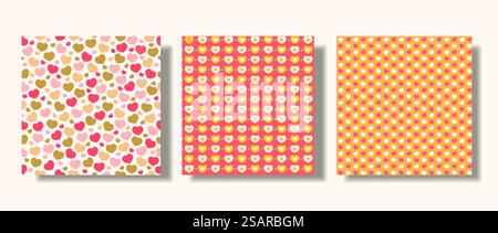 Set di motivi a cuore piatto, stile disegnato a mano utilizzato per tessuti, tessuti, striscioni, coperture, biglietti, stampa, sfondo e carta da parati decorativa Illustrazione Vettoriale