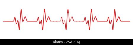 Linea del battito cardiaco. Traccia del polso rossa sana. Elettrocardiogramma o curva ECG. Battito cardio umano. Grafico delle vibrazioni. Segno vitale. Illustrazione vettoriale Illustrazione Vettoriale