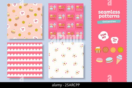 Motivo senza cuciture cartoni animati disegnati a mano sfondo carino utilizzato per la stampa, la carta da parati, il design dei disegni per bambini. illustrazione vettoriale Illustrazione Vettoriale