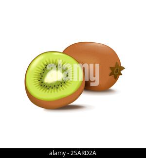 Il kiwi isolati su sfondo bianco. Illustrazione Vettoriale