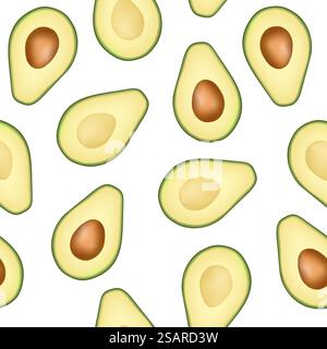 Vector seamless pattern di fetta di avocado su sfondo bianco. Avocado texture di taglio Illustrazione Vettoriale