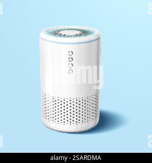 illustrazione 3d di un purificatore d'aria bianco su sfondo blu. purificatore d'aria bianco 3d per la casa Illustrazione Vettoriale