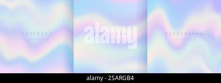 Set di motivi ondulati sfumati astratti in stile olografico. Design moderno con sfondo a ologramma color pastello. Design per modello di copertina, poster, banner, annunci a stampa. EPS10 vettoriale. Illustrazione Vettoriale