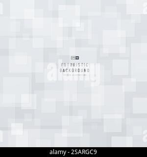 Tecnologia astratta sfondo geometrico con spazio di copia, motivo bianco quadrato e grigio. Concetto moderno e minimalista. È possibile utilizzare per copertina, poster, banner Web, Landing page, annunci a mezzo Stampa. Illustrazione Vettoriale