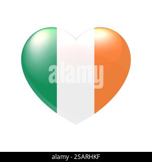 Bandiera dell'Irlanda nel cuore. Icona del simbolo vettoriale. Simbolo d'amore per il paese. Illustrazione isolata eps10 Illustrazione Vettoriale