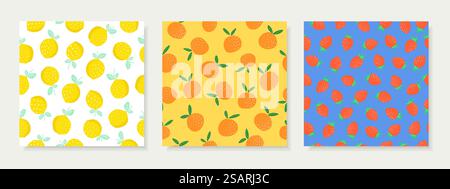 Motivi senza cuciture, disegnati a mano in stile frutta utilizzati per tessuti, tessuti, stampe, sfondo e carta da parati decorativa Illustrazione Vettoriale